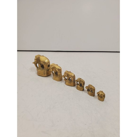 vintage Solid Brass Elephants with Trunk Up heavy family set of six - Picture 4 of 10